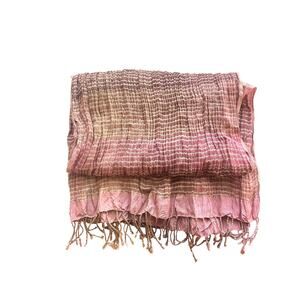 Neeru Kumar For Pavo SF 100% Silk Pink Crinkle Scarf Fringed Striped Shawl